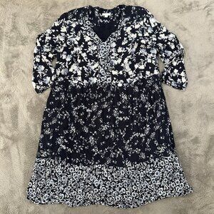 J. Jill Navy Floral Babydoll Dress Women's size MEDIUM